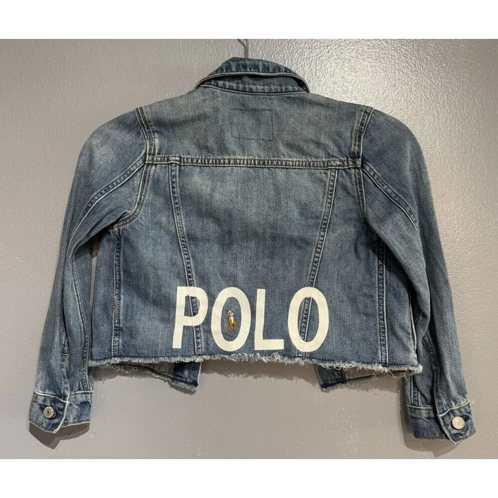 Polo Ralph Lauren Jean Jacket Youth Blue Denim Spell Out Logo Cropped Girl's 7